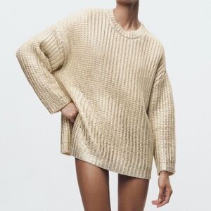 ZARA Oversized Foil Knit Sweater Gold Size Small